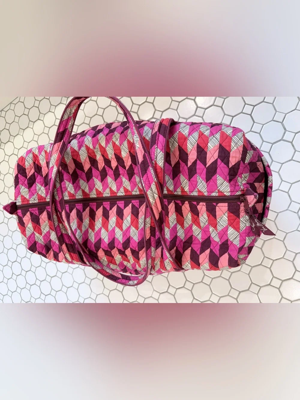 Vera Bradley Hot Pink & Magenta Geometric Large Duffel (Bohemian Chevron)